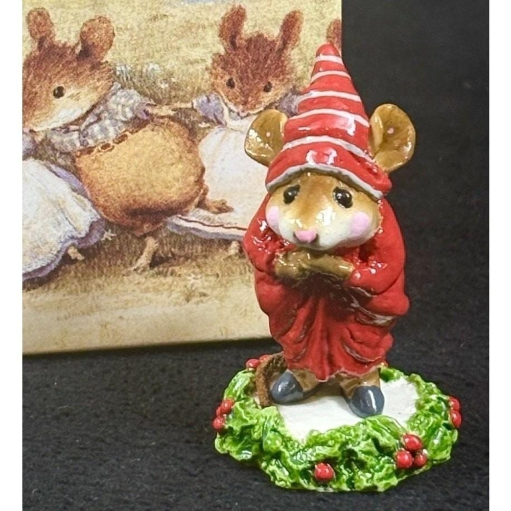 Wee Forest Folk Ebenezer‎ Scrooge Mouse CC-1 Red Robe Striped Hat Holly Ring Box